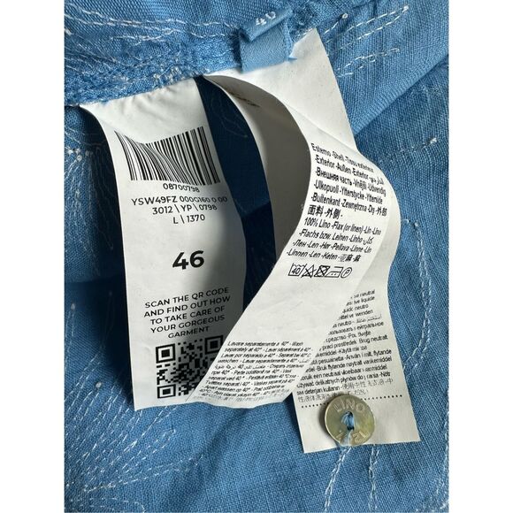 NWT 120% Lino Button Front Short Sleeve Embroidered Linen Shirt Dress Blue Sz 46 - Picture 9 of 9